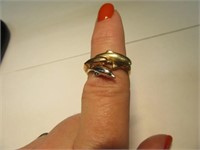 10kt Gold sz7 Ring w/ 3Dolphins Swimming 3.4g