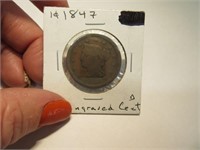 1847 ReEngraved Cent Coin in sleeve