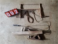 Rug Beater Ice tongs wood planes lot