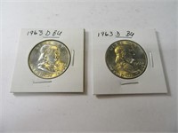 Lot (2) UNCirculated 1963 Franklin 1/2 Dollars slv
