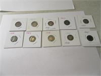 Lot (10) asst Barber Silver Dimes in sleeves