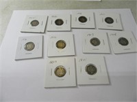 Lot (10) Barber Silver Dimes in sleeves