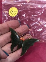 Stunning Vintage Jade Butterfly Brooch Pin