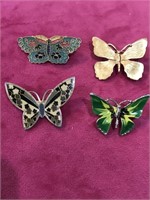 4 Vintage Butterfly Pins