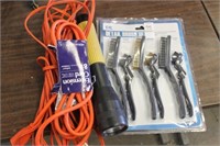 EXTENSION CORD, BRUSHES AND FLASHLIGHT