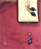 Sterling Silver/Lapis? Stone Earrings & Necklace