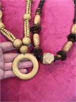 Lot of Two Vintage Wooden Necklaces