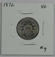 1876  Shield Nickel  VG   cleaned