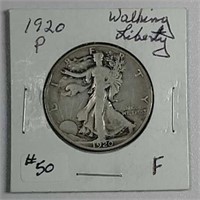 1920-P  Walking Liberty Half Dollar  F