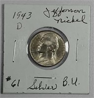1943-D  Jefferson Nickel  "Silver War nickel"  BU