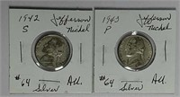 1942-S & 1943 Jefferson "Silver War" Nickels  AU
