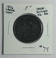 1816  Coronet Large Cent  F+  Rotated reverse
