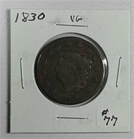 1830  Coronet Large Cent  VG
