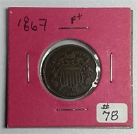 1867  Two Cent  F+