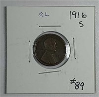 1916-S  Lincoln Cent  AU