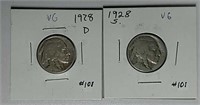 1928-D & 1928-S  Buffalo Nickels  VG