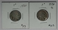 1930 & 1930-S  Buffalo Nickels  F+