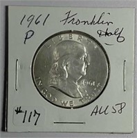 1961-P  Franklin Half Dollar  AU-58