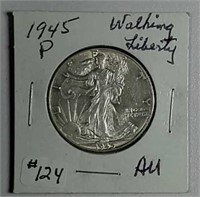 1945-P  Walking Liberty Half Dollar  AU
