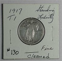 1917  Type I  Standing Liberty Quarter  F  cleaned