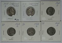 6  1938-D  Jefferson Nickels   F