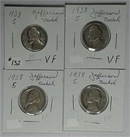 4   1938-S  Jefferson Nickels  VF