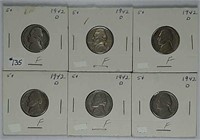 6   1942-D  Jefferson Nickels   F