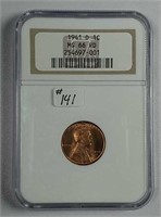 1941-D  Lincoln Cent  NGC MS-66 RD