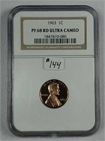 1963  Lincoln Cent  NGC PF-68 RD  Ultra Cameo