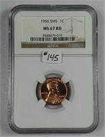 1966  SMS  Lincoln Cent  NGC MS-67 RD