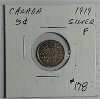 1919  Canadian  5 Cents  F