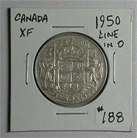1950  Canadian  50 Cents  XF  " Line in O"
