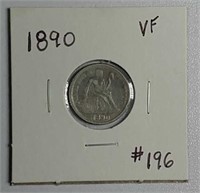 1890  Seated Liberty Dime  VF