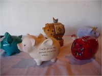 5 ceramic and glass pigs