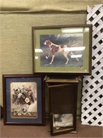 * CURIO(??) CABINET AND 2 PICTURES WITH FRAME
