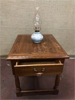 VINTAGE HURRICANE LAMP AND END TABLE