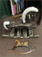 VINTAGE ROCKING HORSE AND ROCKING HORSE WALL DECOR