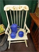 vINTAGE CHILDS ROCKER AND COFFEE POT W/ACCESSORIES