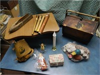 VINTAGE BOX TABLE AND MISC ITEMS