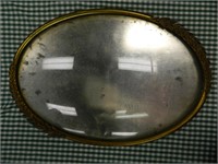 1800s BRASS OVAL BUBBLE GLASS PICTURE FRAME
