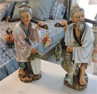 Vintage Ceramic Asian Couple Carrying Yokes