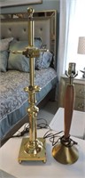 Pair of Plated Brass and Wood Table Lamps