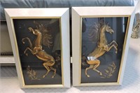 Pair of Relief Art Horses in a Frame