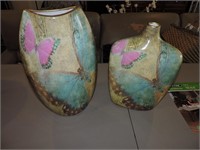 Pair of Ceramic Dragonfly & Butterly Retro Vases