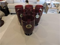Vintage Ruby Red Anchor Glass Tumblers