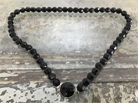 Black Glass Bead  Necklace 23" c.1930's