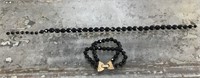 Black Glass Bead necklace and bracelet set c.1950