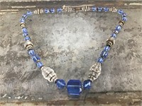 Vintage clear and blue glass beaded necklace