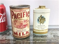Pacific Milk and Yardley Tins