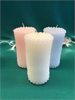 WHITE, BLUE AND PINK KNOB PILLAR LED CANDLES